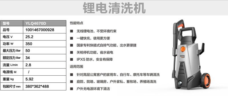 億力鋰電池家用洗車機(jī)YLQ4670D